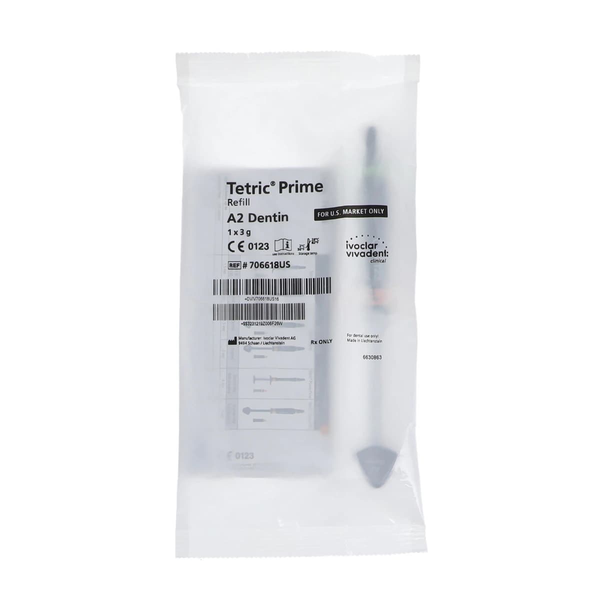 Tetric Prime Universal Composite Syringe Refill, Shade A2 Dentin, 3 g, 1/Pk, 706618WW - Tetric Prime 3 gm Syringe Refill, Shade A2 Dentin, 1/Pk - Image 1