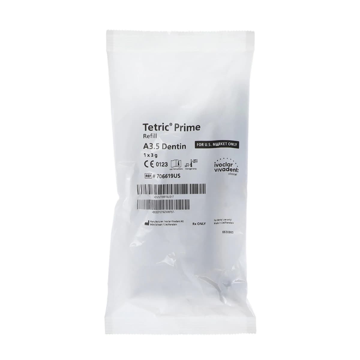 Tetric Prime Universal Composite Syringe Refill, Shade A3.5 Dentin, 3 g, 1/Pk, 706619WW - Tetric Prime 3 gm Syringe Refill, Shade A3.5 Dentin, 1/Pk - Image 1