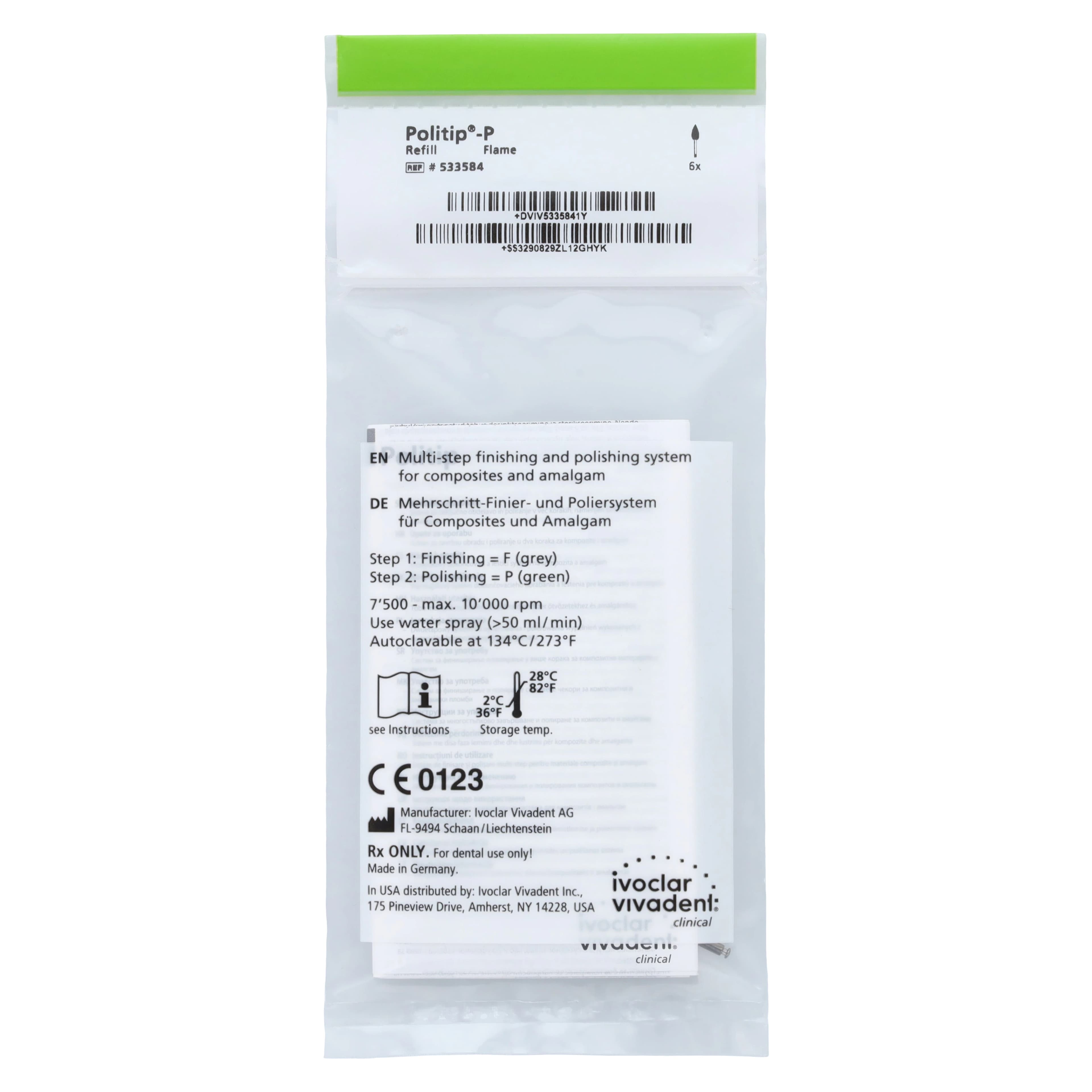 Politip-P Polishers, Green, Flame Shape (B), Latch Type, 6/Pkg, Ref 533584 thumbnail 2