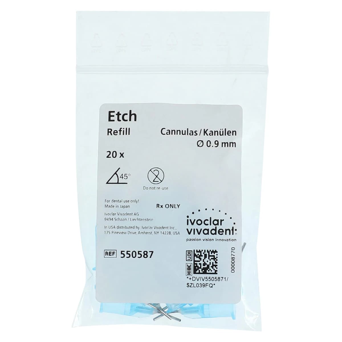 Total Etch Pre-Bent 45° Application Cannulas, Blue, 25 Gauge, 0.9 mm, 20/Pk, 550587 - Etch Application Cannulas 20Pk - Image 1