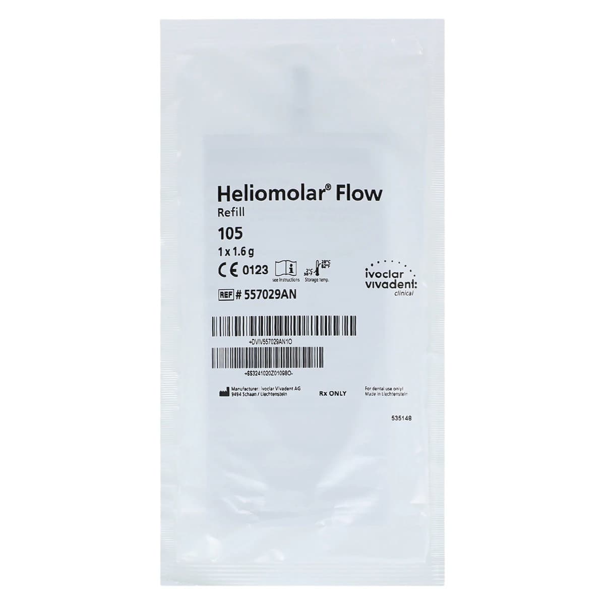 Heliomolar Flow Flowable Composite, Shade 105, 1.6 g Syringe Refill, 5 Applicator Tips, 557029AN - Heliomolar Flow Shade 105 1.6g Syringe Refill - Image 1