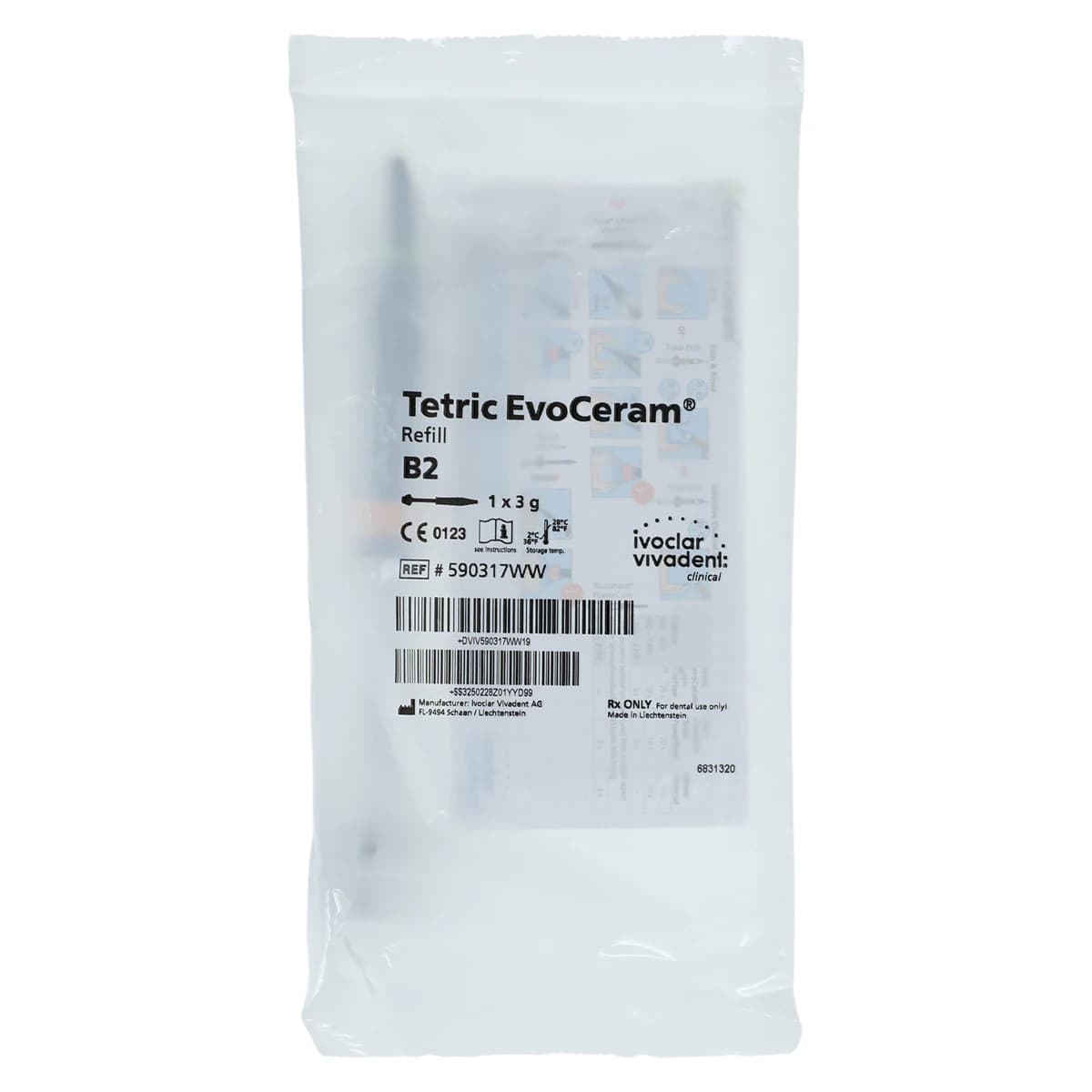 Tetric EvoCeram Nanohybrid Composite, B2, 3 g Syringe Refill, 590317WW - Tetric EvoCeram&reg; - Syringe - B2 - Image 1