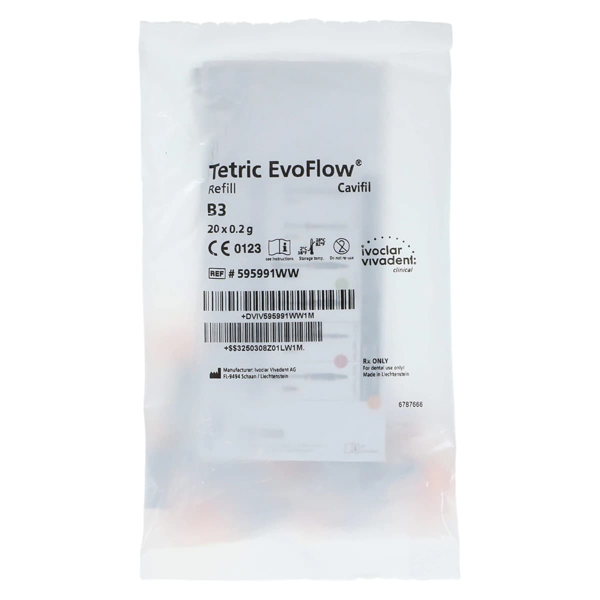 Tetric EvoFlow Flowable Composite Refill, Shade B3, 20 x 0.2 g Cavifils, 595991WW - Tetric Evoflow Shade B3 .2g Cavifils Refill - Image 1