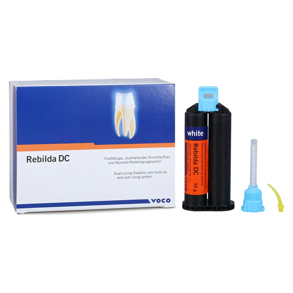 Voco Rebilda DC Core Build-Up Composite, White, 50 g Cartridge Refill with Mixing and Intraoral Tips - Rebilda Dc Core Build Up Composite White Cartridge Refill Dual Cure High Adhesion With System., 1398 - Image 1