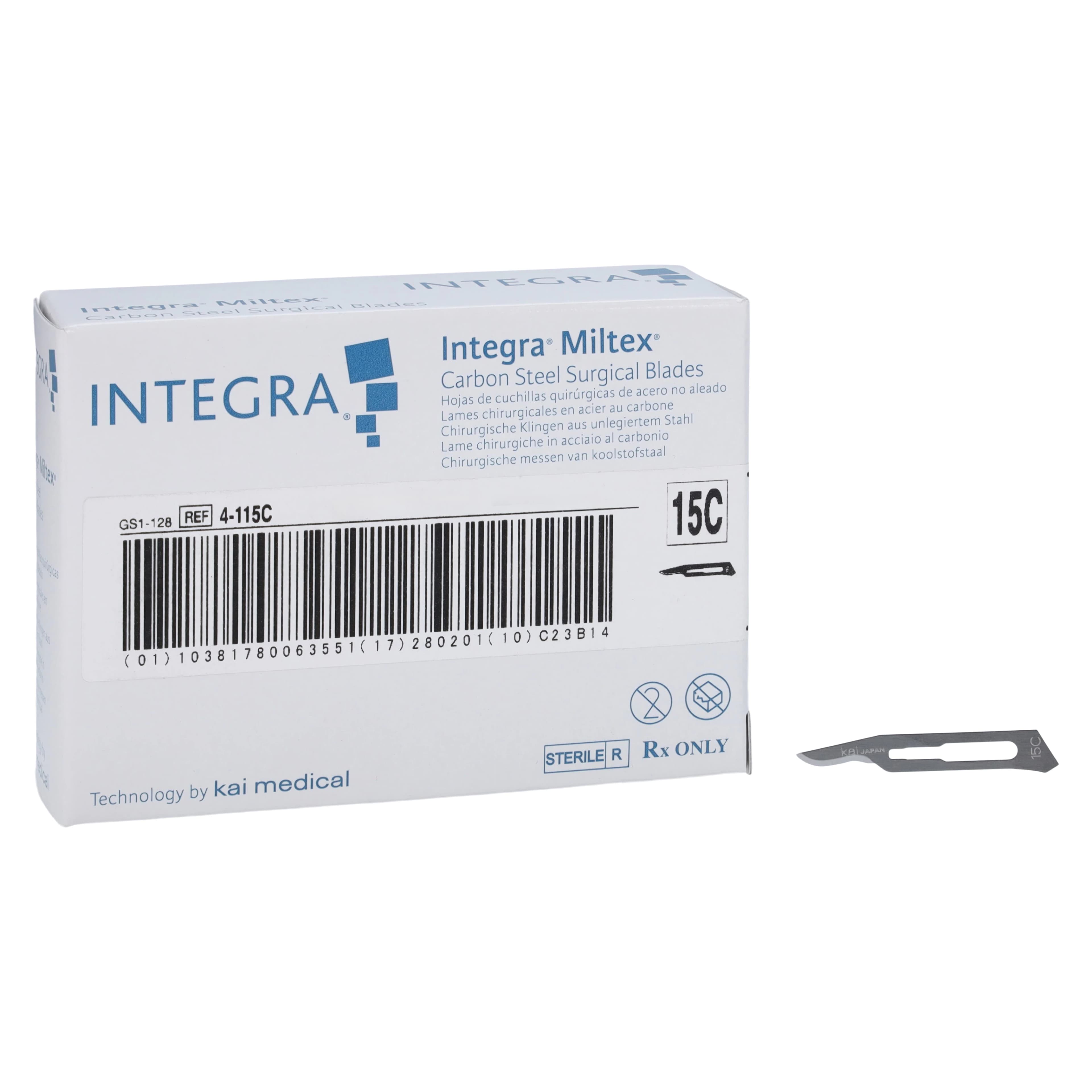 Miltex Carbon Steel Sterile Surgical Blades, #15C (Angled), 100/Box, 4-115C thumbnail 2