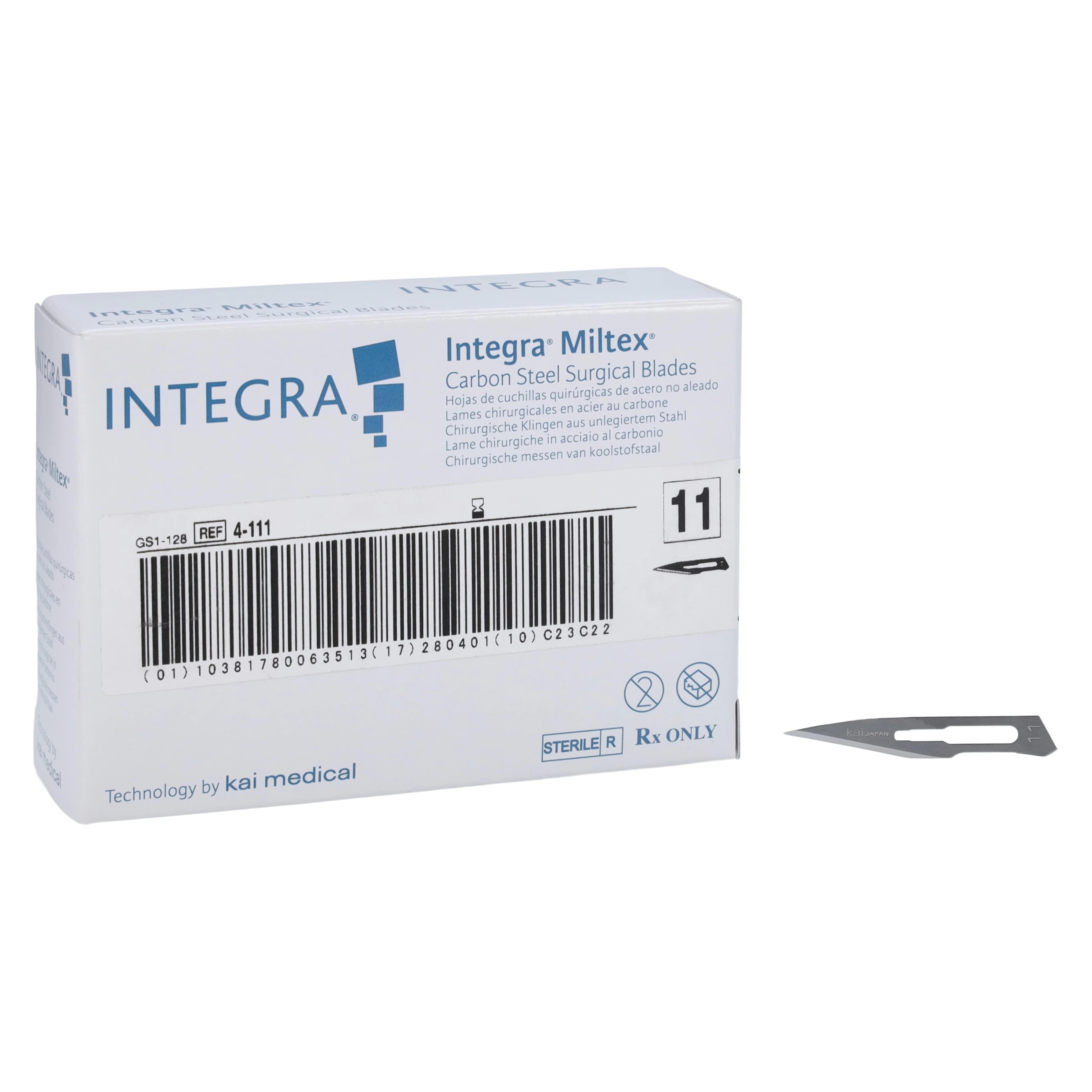 Miltex Carbon Steel Sterile Surgical Blades, #11, Individually Wrapped, 100/Box, 4-111 - Surgical Blades – Carbon Steel, Sterile, 100/Box - 11 - Image 1