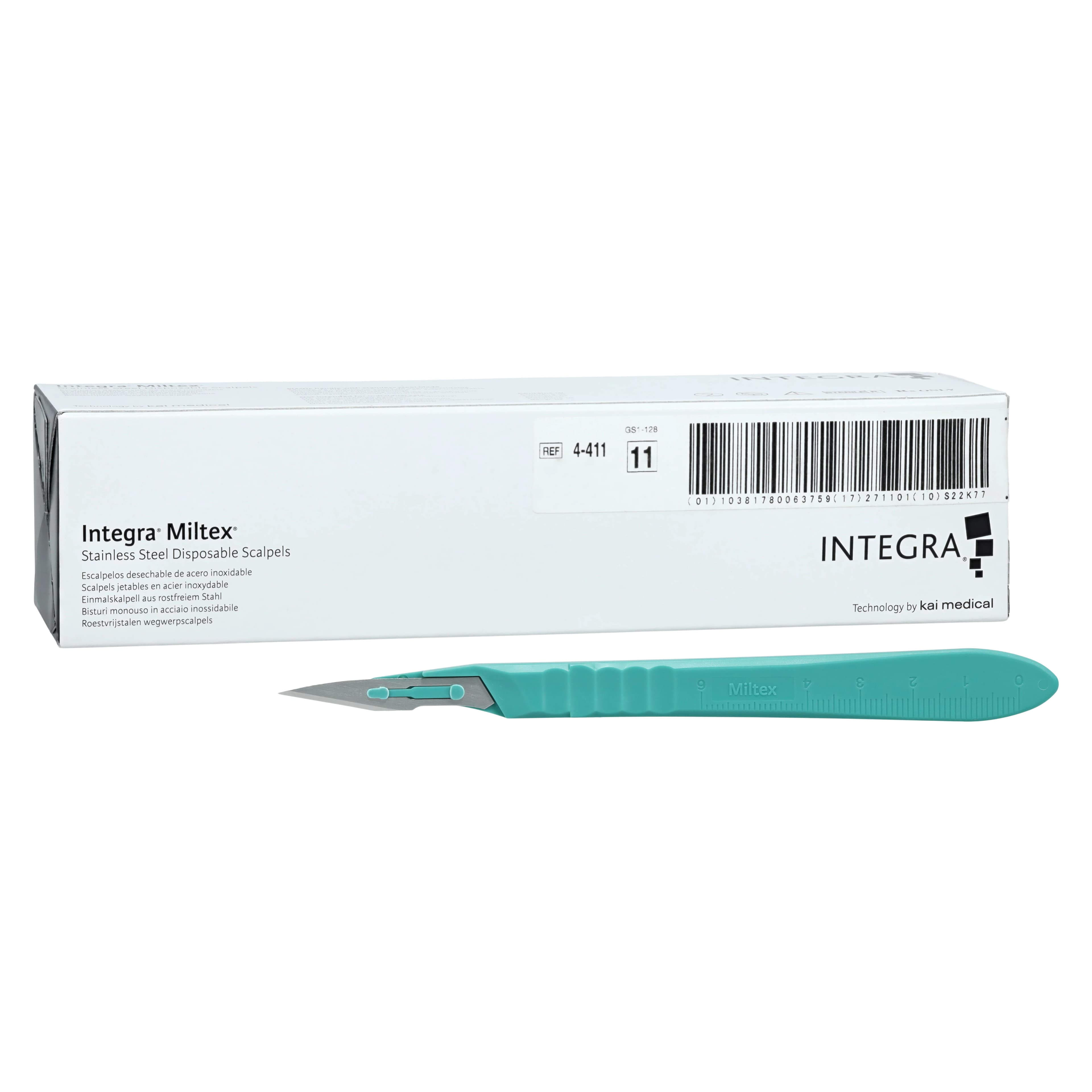 Miltex Sterile Disposable Scalpel #11, Stainless Steel, Safety Sleeve, 10/Box, 4-411 - Sterile Disposable Scalpels - Image 1