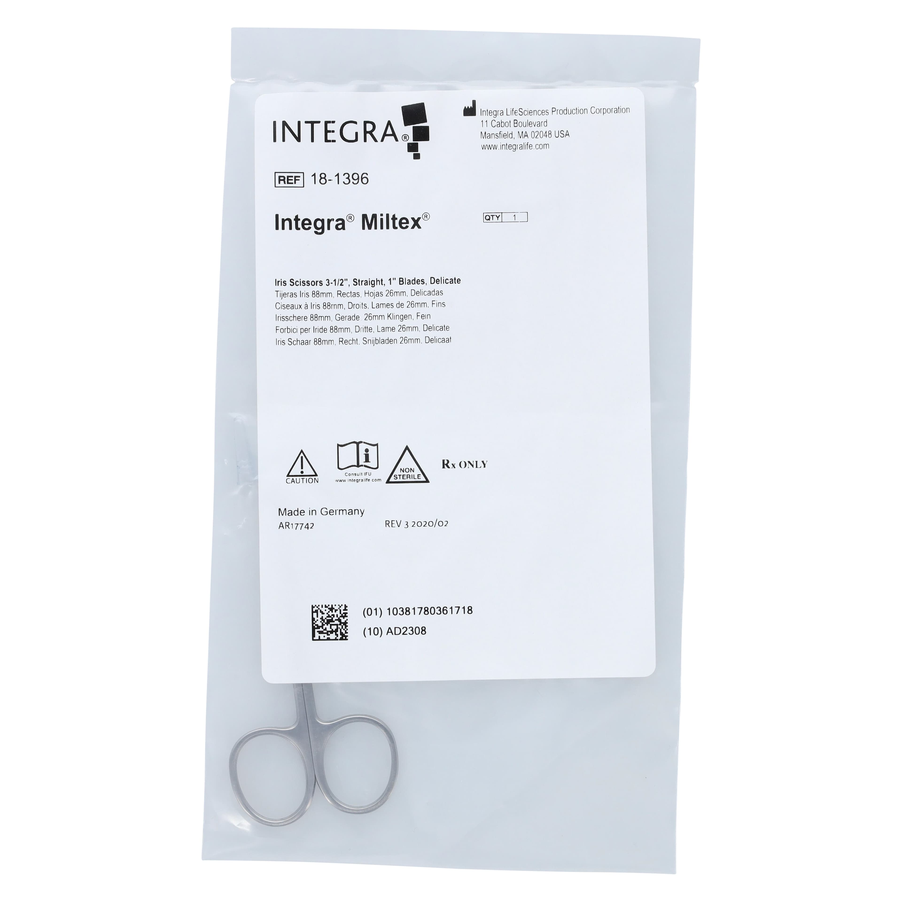 Miltex-Integra Straight Delicate Iris Scissors, 3-1/2" (9 cm), 20mm Blades, Stainless Steel, Each thumbnail 6