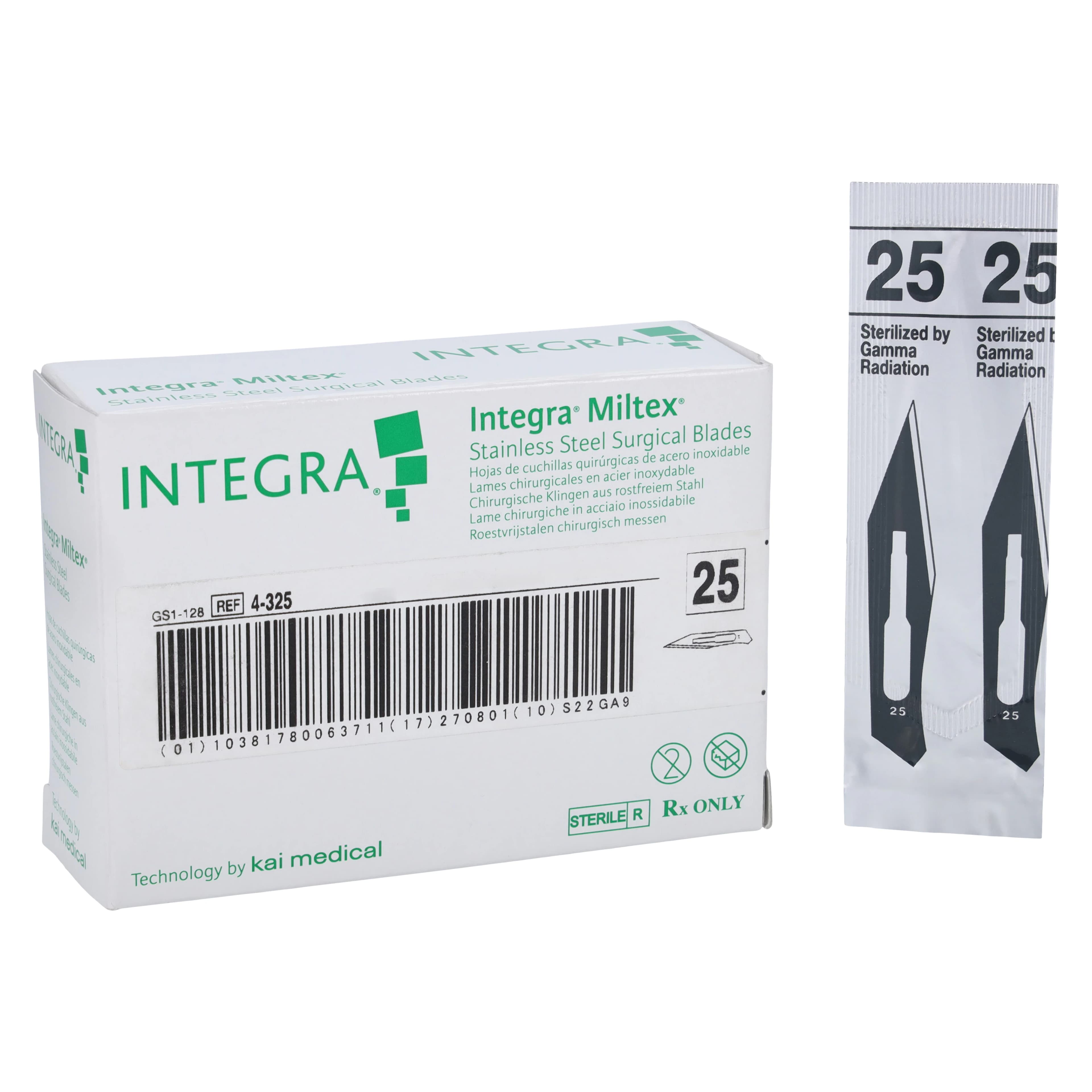 Miltex #25 Stainless Steel Sterile Surgical Blades, Disposable, Individually Wrapped, 100/Box, 4-325 thumbnail 2