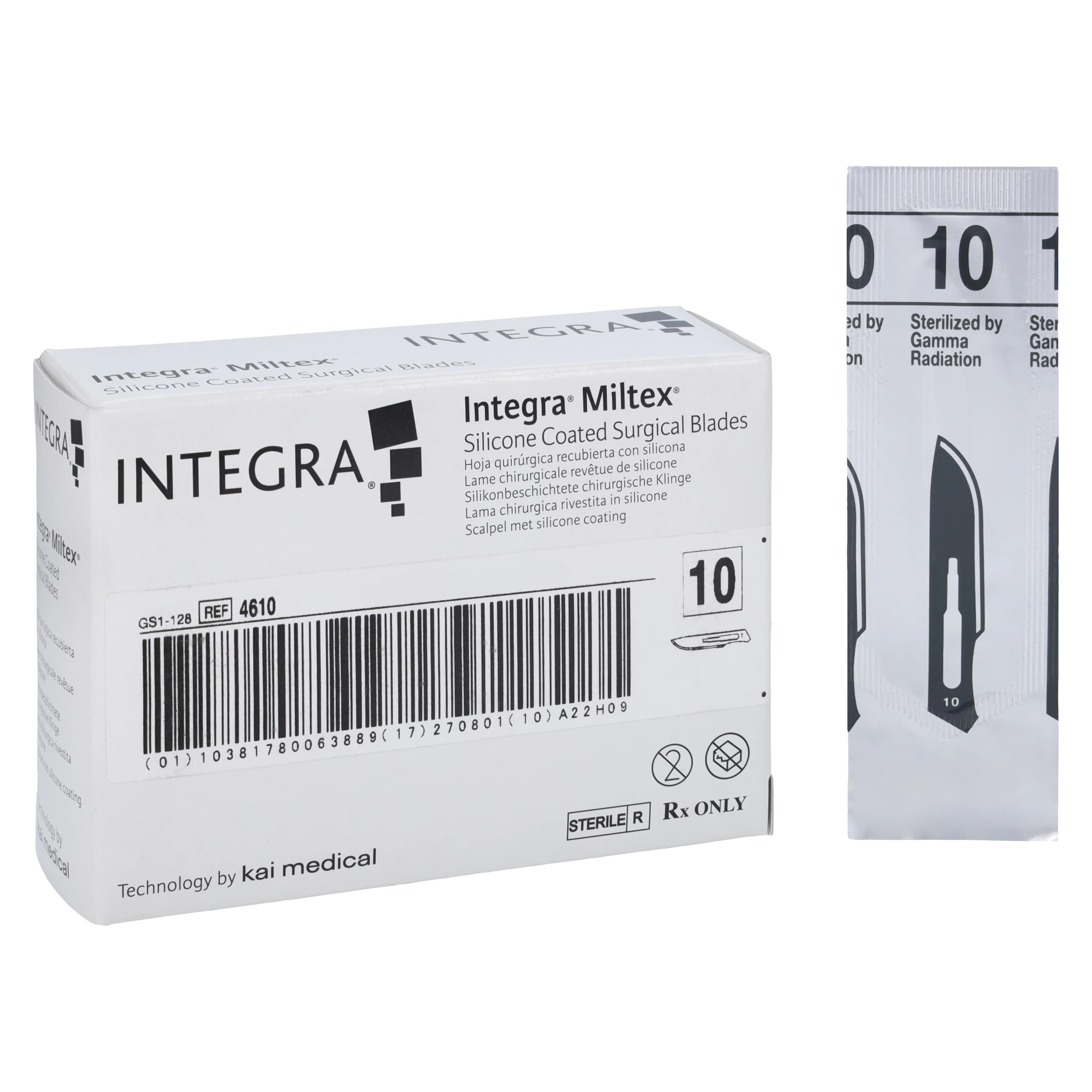 Integra Miltex #10 Silicone Coated Sterile Surgical Blades, 100/Box, 4610 - #10 Silicone Coated Surgical Blades Sterile Box of 100 - Image 1
