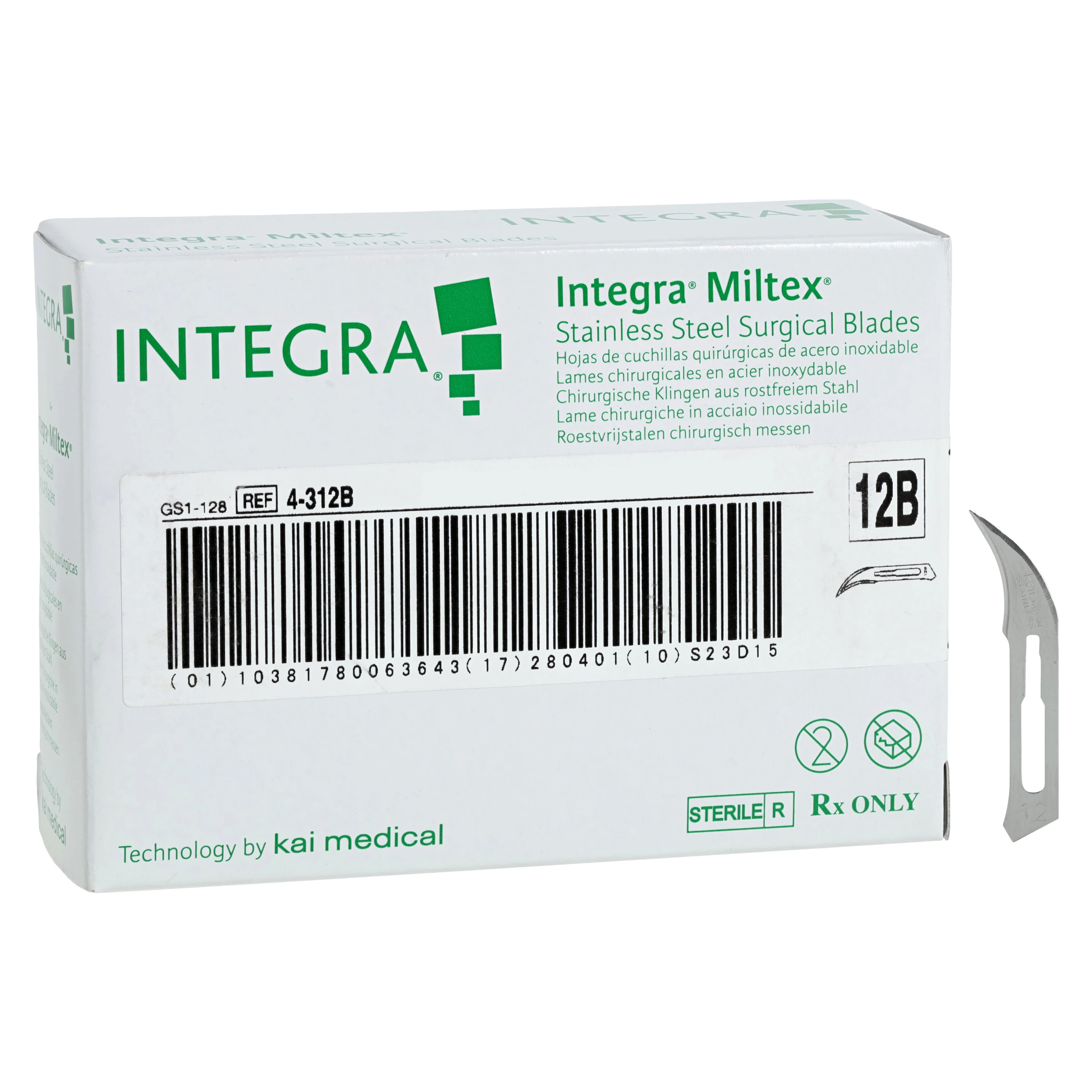 Miltex #12B Sterile Stainless Steel Surgical Blades, Double-Edge, Individually Wrapped, 100/Box, 4-312B thumbnail 2