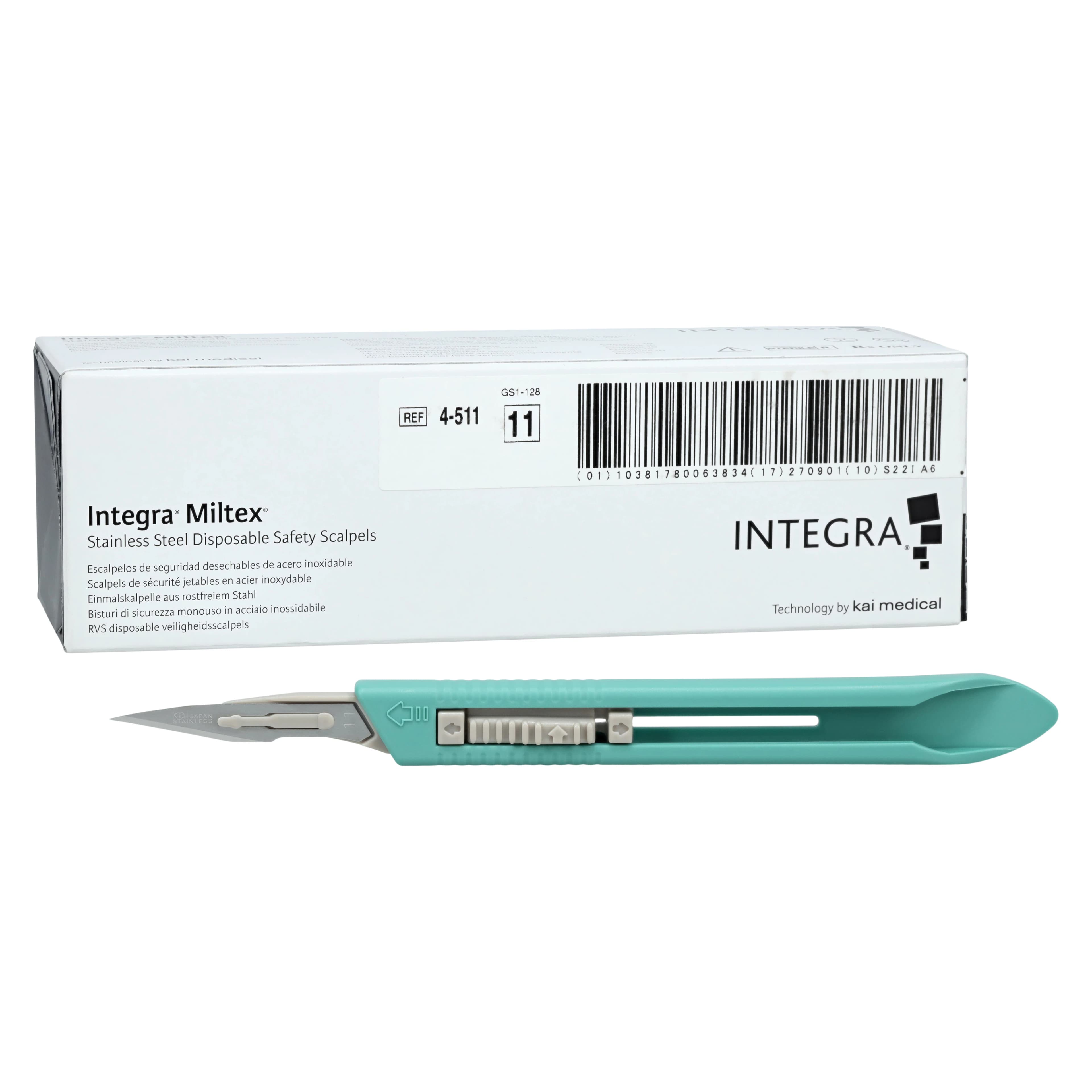 #11 Disposable Safety Scalpel, Sterile, Retractable Stainless Steel Blade, Green Handle, 10/Box, 4-511 thumbnail 2