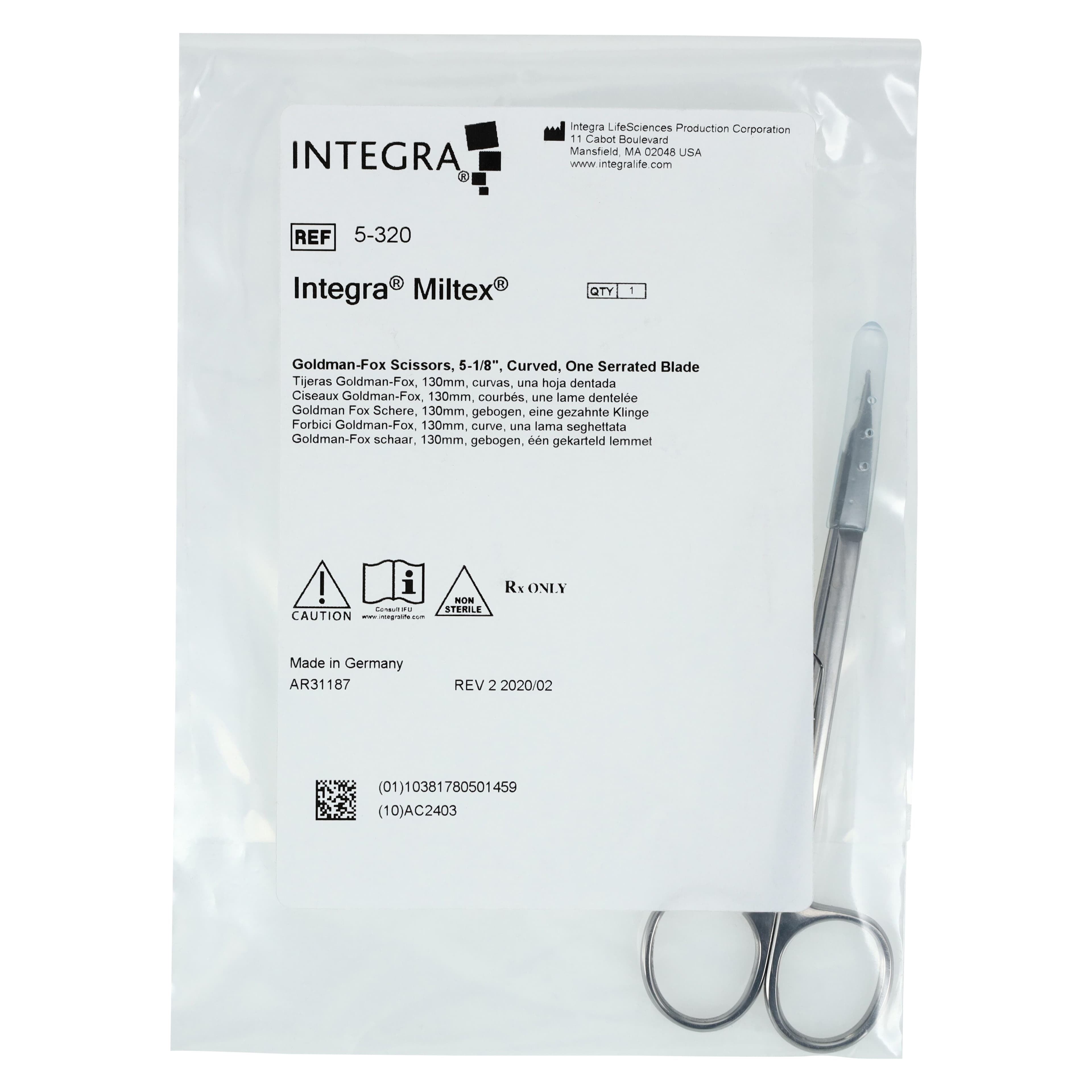 Miltex Goldman-Fox Surgical Scissors, 5-1/8", Curved, One Serrated Blade, Stainless Steel, 1 Each thumbnail 5