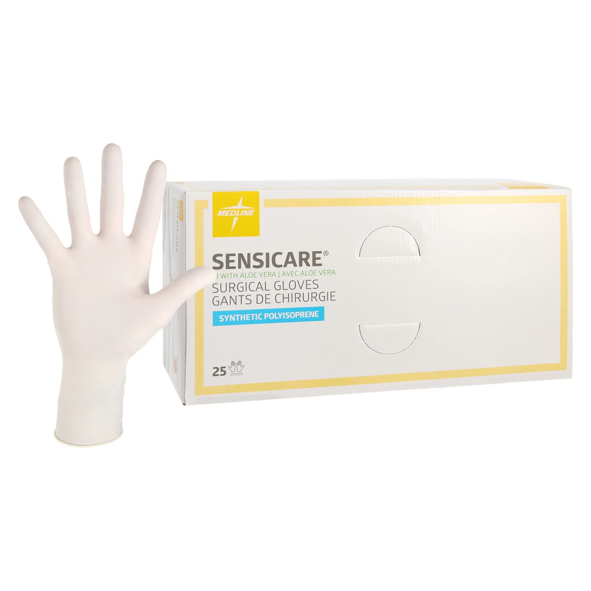 SensiCare with Aloe Polyisoprene Surgical Gloves, Sterile, Powder-Free, Latex-Free, Fitted Size 7, White, 25 Pairs/Box thumbnail 2