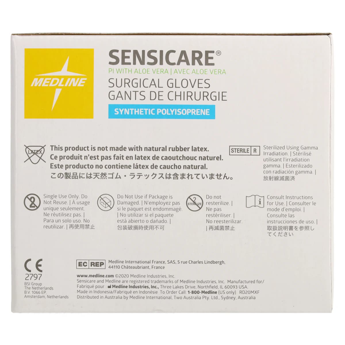 SensiCare with Aloe Polyisoprene Surgical Gloves, Sterile, Powder-Free, Latex-Free, Fitted Size 7, White, 25 Pairs/Box thumbnail 7