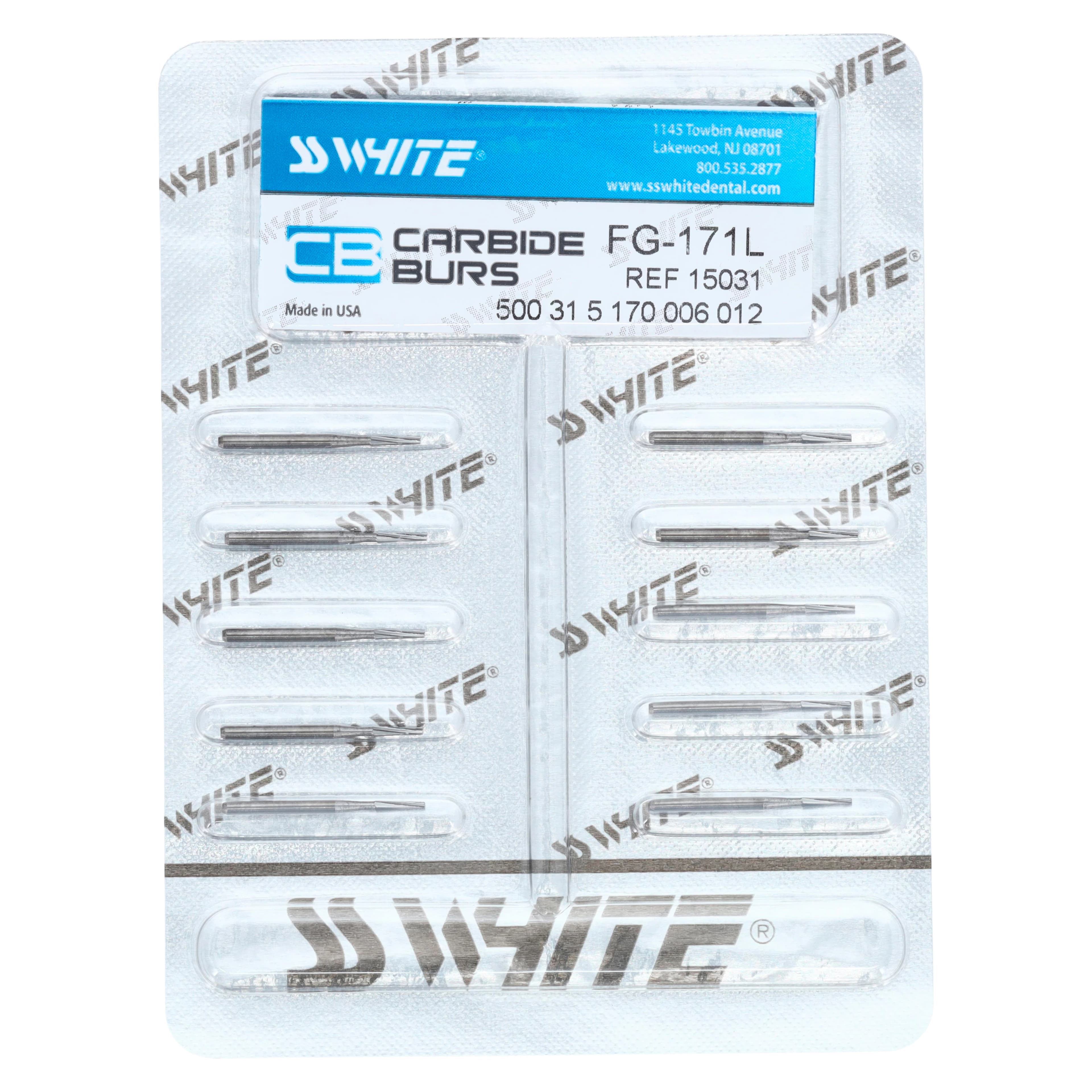 SS White Standard Operatory Carbide Bur, FG, Long Taper Flat End Fissure, #171L, 1.2 mm Head Diameter, 10/Pk thumbnail 4