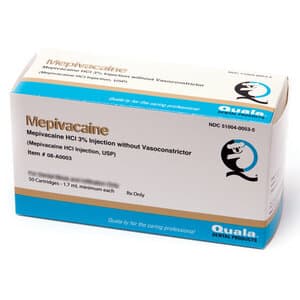 Quala Mepivacaine HCl 3% Injection, Plain (No Vasoconstrictor), 1.7 mL Cartridges, 50/Box - Quala Mepivacaine Plain 3% (50) - Image 1