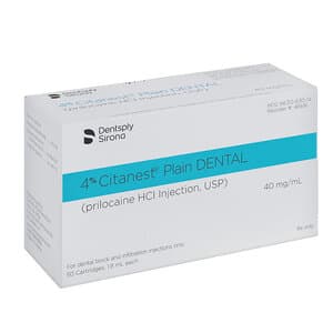 Citanest Plain 4% Prilocaine HCl Injection, USP, 1.7 mL Cartridges, Box of 50, Without Vasoconstrictor - CITANEST PLAIN 4% BOX OF 50 CARTRIDGES - Image 1