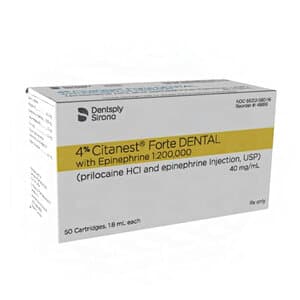 Citanest Forte 4% Prilocaine and Epinephrine Injection, USP 1:200,000, 1.7 ml Cartridges, Box of 50 - CITANEST FORTE 1:200,000 BOX OF 50 CARTRIDGES - Image 1