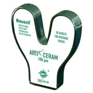 Bausch Arti-Ceram Articulating Paper, 100 Microns, Horseshoe Shape, Green, 52mm x 20mm, 50 Sheets/Box thumbnail 3