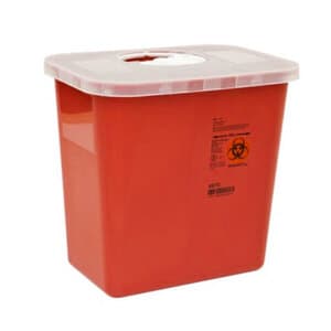 Medegen Sharps Phlebotomy Container, 0.7 qt, Red/Black, 3-1/2 x 3-1/2 x 5", Vertical Entry, Polypropylene, Non-Stackable, Each thumbnail 2