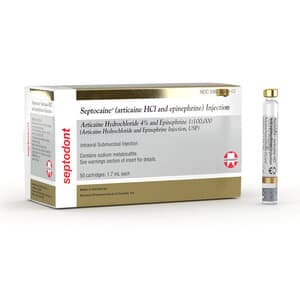Septocaine 4% Articaine HCl with Epinephrine 1:100,000, 1.7 ml Cartridges, Box of 50 - Septocaine 4% Articaine w/EPI 1:100M (50) - Image 1