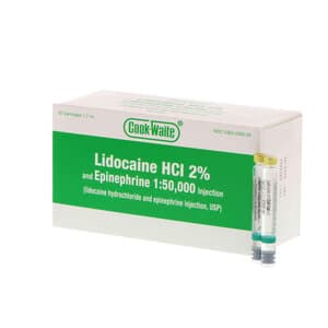 Lidocaine HCl 2% with Epinephrine 1:50,000 Injection, 1.7 mL Cartridges, Pack of 50 - Lidocaine HCI 2% W/epi 1:50,000 (50) - Image 1
