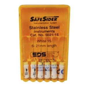 SafeSiders Endodontic Hand Reamers, 21 mm, 0.02 Taper, Size #15, White, Stainless Steel, 6/Pkg, 5021-15 thumbnail 10