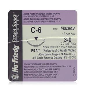 Hu-Friedy Perma Sharp PGA Absorbable Braided Suture, 3-0, Violet, 18", C-6 Reverse Cutting Needle, 3/8 Circle, 12/Box, PSN393V thumbnail 7