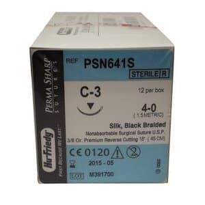 Hu-Friedy Perma Sharp Silk Black Braided Non-Absorbable Suture, 4-0, 18", C-3 Premium Reverse Cutting 3/8 Circle Needle, 12/Box, PSN641S thumbnail 5