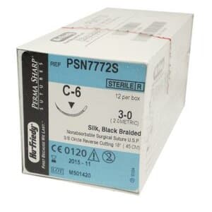 Hu-Friedy Perma Sharp Silk Black Braided Suture, 3-0, 18", C-6 Reverse Cutting 3/8 Circle Needle, Non-Absorbable, 12/Box, PSN7772S thumbnail 8