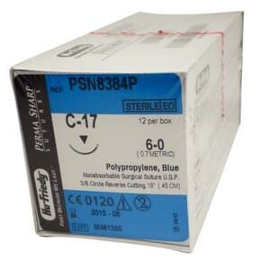 Hu-Friedy Perma Sharp Suture, Polypropylene, Non-Absorbable, 6-0, 18", C-17 Reverse Cutting 3/8 Circle Needle, Blue, 12/Box, PSN8384P thumbnail 10