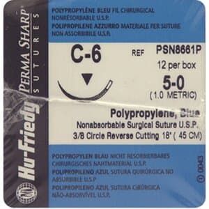 Hu-Friedy Perma Sharp Non-Absorbable Polypropylene Suture, 5-0, Blue, 18", C-6 Needle, 3/8 Circle Reverse Cutting, 12/Box, PSN8661P thumbnail 7