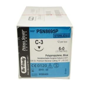Hu-Friedy Perma Sharp Non-Absorbable Polypropylene Suture, 6-0, C-3 Needle, 3/8 Circle Premium Reverse Cutting, 18", Blue, 12/Box, PSN8695P thumbnail 10