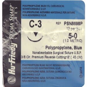 Hu-Friedy Perma Sharp Non-Absorbable Polypropylene Suture, 5-0, Blue, 18", C-3 Premium Reverse Cutting Needle, 3/8 Circle, 13 mm, 12/Box, PSN8698P thumbnail 8