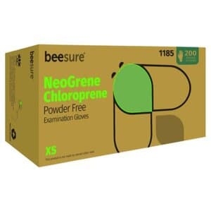 BeeSure NeoGrene Chloroprene Exam Gloves, Powder-Free, Non-Sterile, Extra Small, Green, Box/300 - BEESURE NEOGRENE BOX/200 CHLOROPRENE GLOVE XS - Image 1
