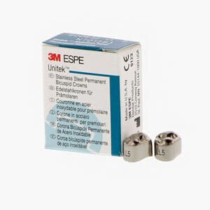 3M Unitek Permanent Stainless Steel Crown, LL-5 (Lower Left Bicuspid), Refill Pack of 5 - UNITEK 2LL5 STAINLESS STEEL PERM. BICUSPID CROWN - Image 1
