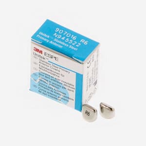 3M Unitek Stainless Steel Primary Anterior Crown, Size 6UL, Upper Right Central, Pack of 5 (URC6) - UNITEK URC6 STAINLESS STEEL PRIMARY ANTERIOR CRO - Image 1