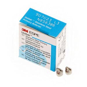 3M Unitek Stainless Steel Primary Anterior Crown, Size UL3 (Upper Left Lateral), Pack of 5 - UNITEK CROWNS ULL3 SS PRIMARY ANTERIOR - Image 1