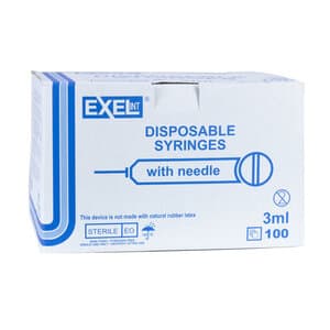 Exel Luer Lock Syringe with Needle, 3cc, 20G x 1", Yellow, Sterile, 100/Box thumbnail 2