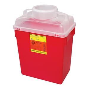 BD Multi-Use Nestable 6-Gallon Sharps Collector, Clear Top with Large Funnel Lid, Red, 12/Case - SHARPS COLLECTOR 6-GAL, CLEAR TOP, LG FUNNEL - Image 1