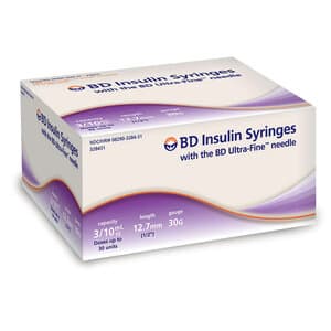BD Insulin Syringe Ultra-Fine Needle, 30G x 1/2", 1 mL, Box of 100 - INSULIN SYRINGE ULTRA FINE NEEDLE 30Gx1/2 BX100 - Image 1