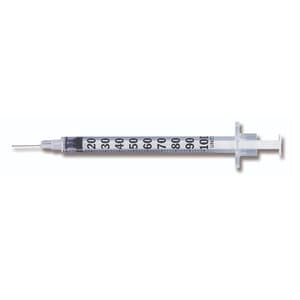 BD Insulin Syringe, 1 mL, with Permanent Needle, 28G, Box of 100 - INSULIN SYRINGE 1ML W/ PERM NEEDLE 28G BX/100 - Image 1
