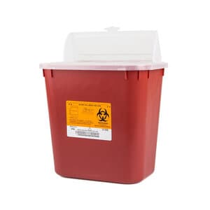 Medegen Stackable Sharps Container, 8 qt (2 gal), Red/Black, Horizontal Drop, Polypropylene, 10 x 9.5 x 7 in thumbnail 2