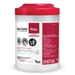 PDI Sani-Cloth Plus Germicidal Disposable Wipes, 6" x 6-3/4", 160 Wipes per Canister, 12 Canisters per Case - PDI Sani-Cloth Plus 6" x 6-3/4" Wipes (160) - Image 1