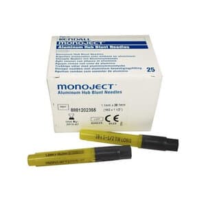Monoject Blunt Cannula, 19 Gauge x 1.5", Light Yellow, Sterile, Single-Use, Box of 25 - Monoject Blunt Cannulas 19GA x 1.5" Lt Yellow (25) - Image 1