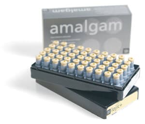 Lojic+ Spherical Amalgam Alloy Capsules, Fast Set, Triple Spill, 800 mg, Brown/Blue, 50/Box, 4203202 - Lojic+ fast set triple spill (800 mg) spherical alloy capsule, package of 50 - Image 1