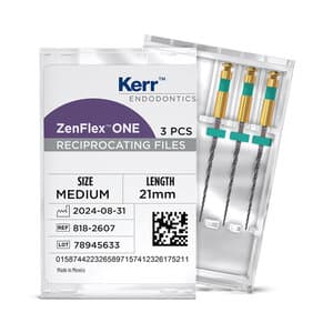 ZenFlex ONE Reciprocating NiTi File, Medium (Green), .35/.06, 21mm, 3/Pk, 818-2607 thumbnail 8