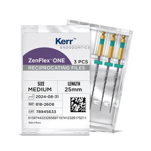 ZenFlex ONE Reciprocating NiTi File, Medium (Green), .35/.06, 25mm, 3/Pk, 818-2608 thumbnail 13