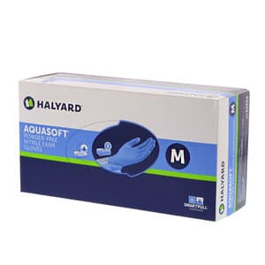 Halyard Aquasoft Nitrile Exam Gloves, Powder Free, Blue, Medium, 300/Box - AQUASOFT NITRILE PF GLOVES BOX 300 MEDIUM - Image 1